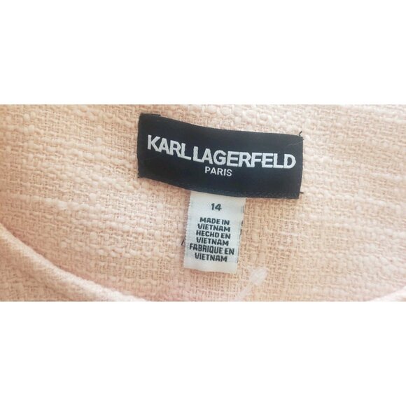 NWT KARL LAGERFELD PARIS  TWEED PINK SHERBET TOPPER JACKET LONG  BLAZER SZ 14 - Picture 8 of 12